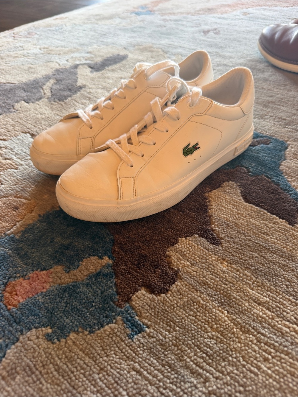 Lacoste Kids White Sneakers with Green Croc Accent